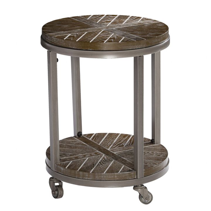Hivvago 24 Inch Brown Manufactured Wood And Iron Round End Table With Shelf