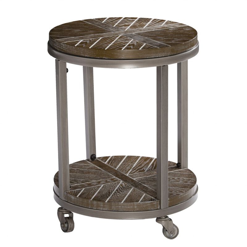 Hivvago 24 Inch Brown Manufactured Wood And Iron Round End Table With Shelf