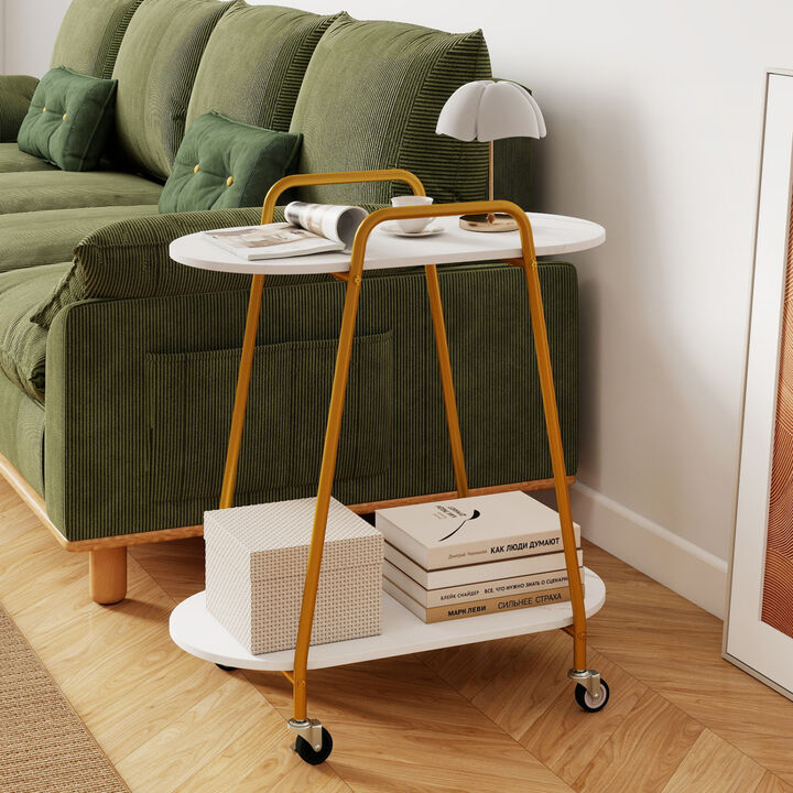 2-Tier Rolling End Table with Faux Marble Surfaces for Small Spaces