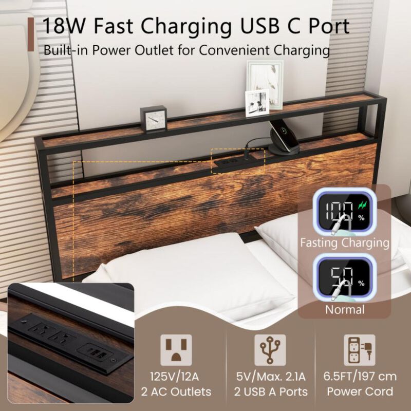 Hivvago Bed Frame with Storage Headboard and Charging Station
