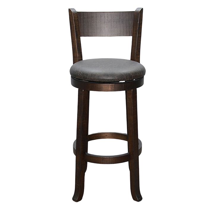 Flint Swivel Barstool Chair Set of 2, Faux Leather, Brown Mahogany - Benzara