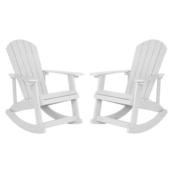 Flash Furniture Savannah Poly Resin Wood Adirondack Rocking Chair - All Weather White Polystyrene - Stainless Steel Hardware - Set of 2