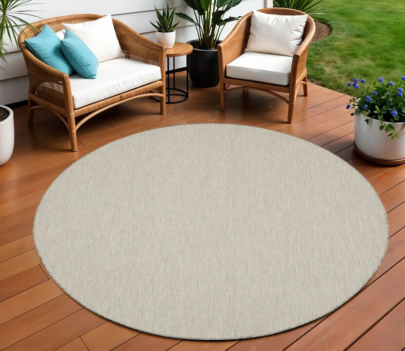 HomeRoots 8' Ivory And Silver Round Geometric Indoor Outdoor Area Rug