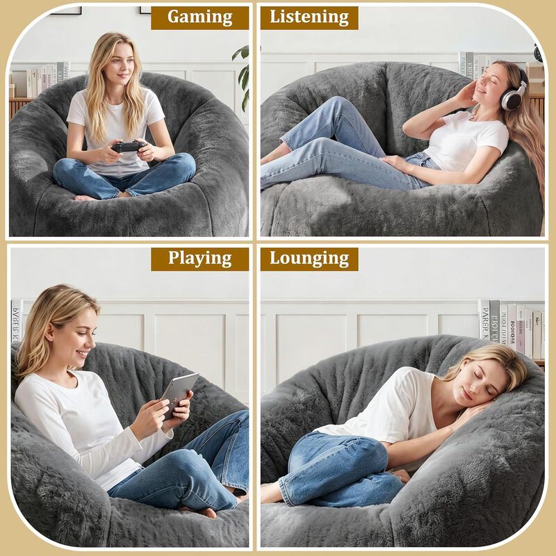 Vipbear Faux Fur Bean Bag Chair, Large Stuffed Bean Bag Sofa with Filler for Living Room, Bedroom image number 4