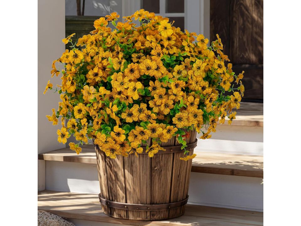 16 Bundle Yellow Artificial Greenery Plants Outdoor Garden Porch Decor
