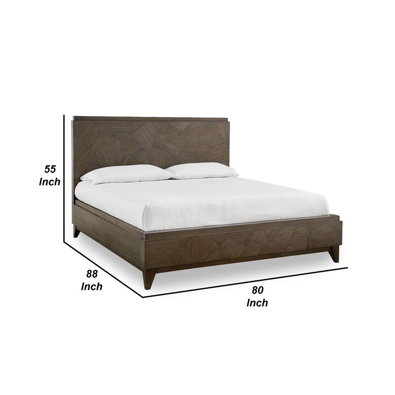 Dee Mahogany Wood Low Profile King Bed, Geometric Design, Oat Brown