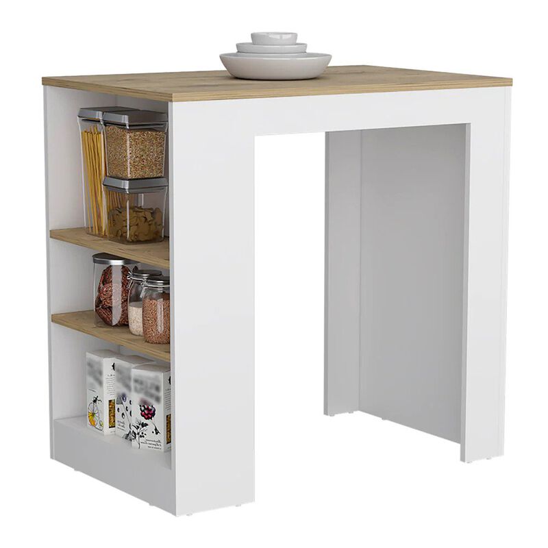 Streamdale Highlands Kitchen Island With Storage Base In White And Macadamia