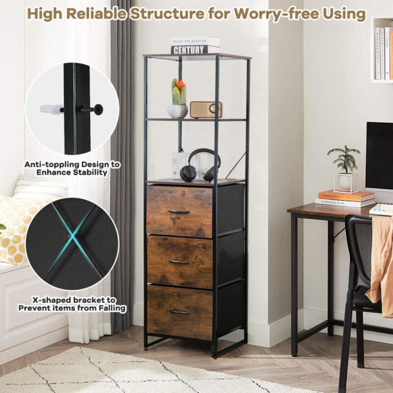 Hivvago Freestanding Vertical 3 Drawer Dresser with 3 Shelves