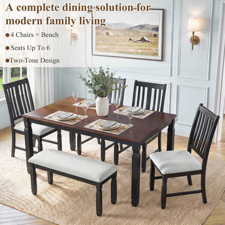 Maftus Farmhouse 6‑Piece Extendable Wooden Dining Set