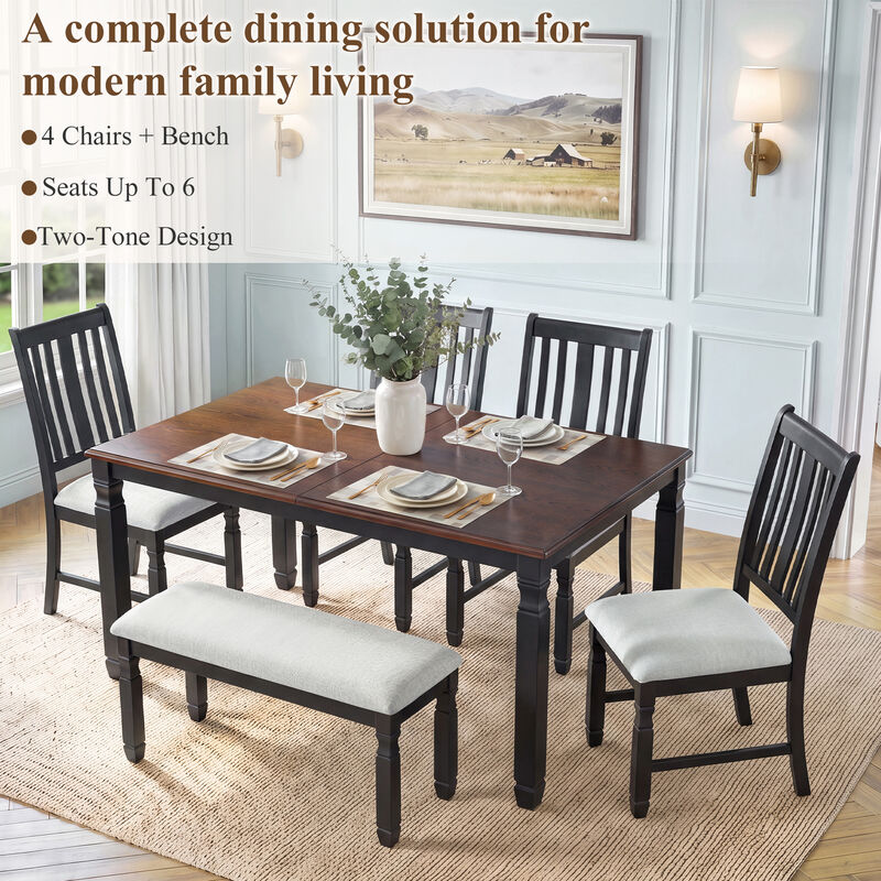 Maftus Farmhouse 6‑Piece Extendable Wooden Dining Set image number 1