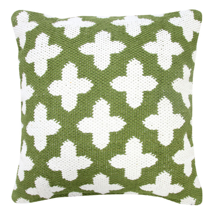 HomeRoots 20" Green And White Geometric Cotton Blend Throw Pillow Cover