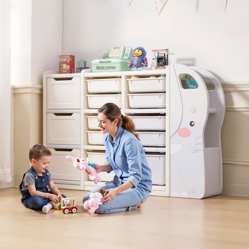 Kids Cubby Storage – 4-Tier Elephant Organizer with 10 Plastic Bins for Nursery & Bedroom