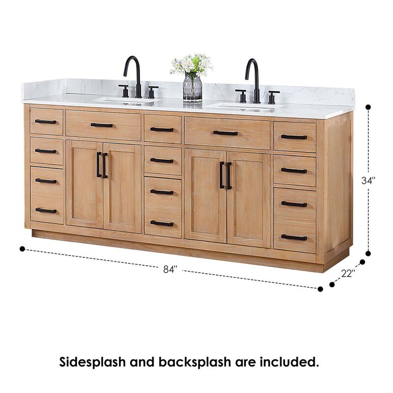 Altair 84 Double Bathroom Vanity in Light Brown without Mirror