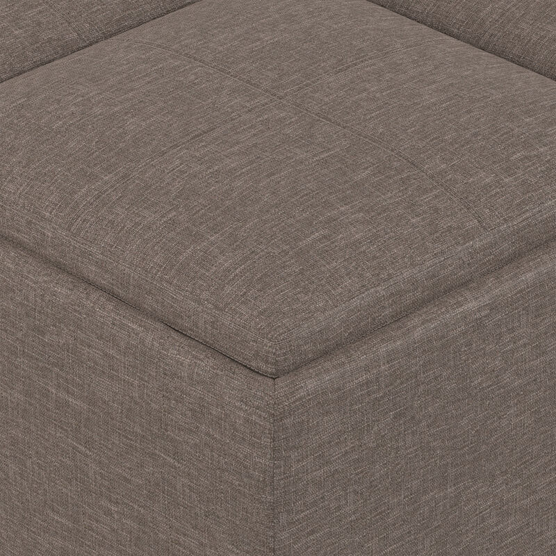 Avalon 35 inch Wide Contemporary Square Coffee Table Storage Ottoman in Fawn Brown Linen Look Fabric, Assembled image number 4