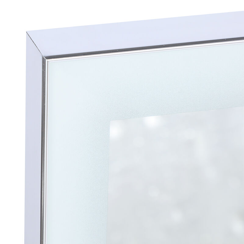 HomeRoots 32" Silver Aluminum Lighted Framed Anti Fog Bathroom Vanity Mirror image number 4
