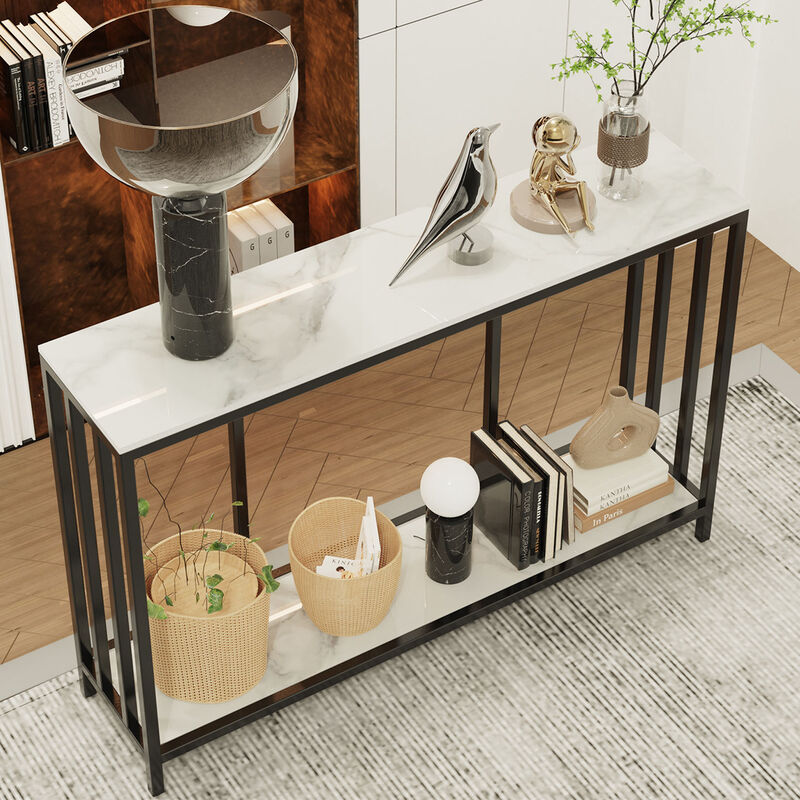 2 Tier Modern Sofa Table Heavy Duty Sintered Stone Console Table image number 9