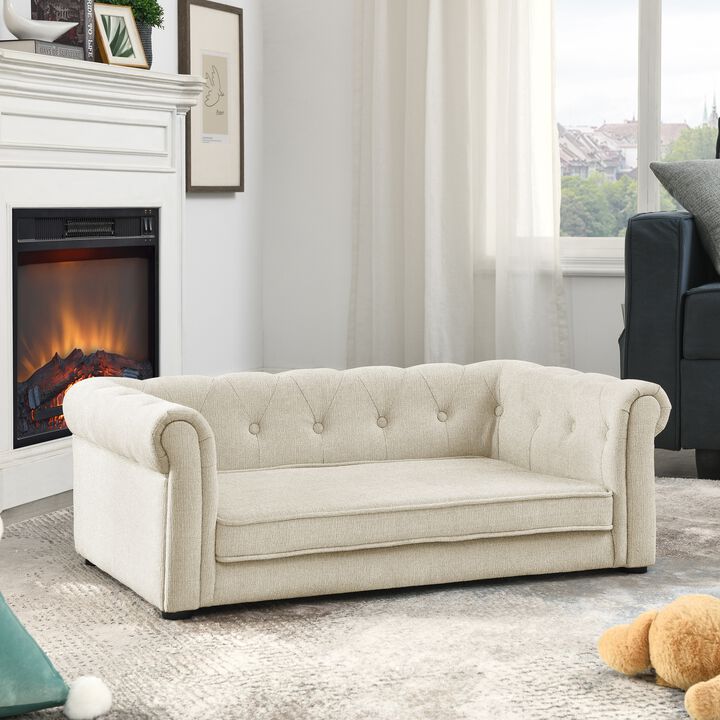 Modern Roll Arm Elevated Dog Sofa Comfortable Pet Couch for Small Medium Dogs