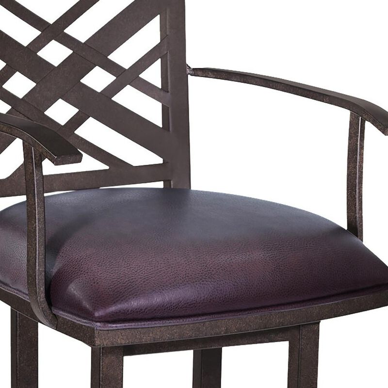 Hivvago 26 Inch Brown Faux Leather And Iron Counter Height Bar Chair