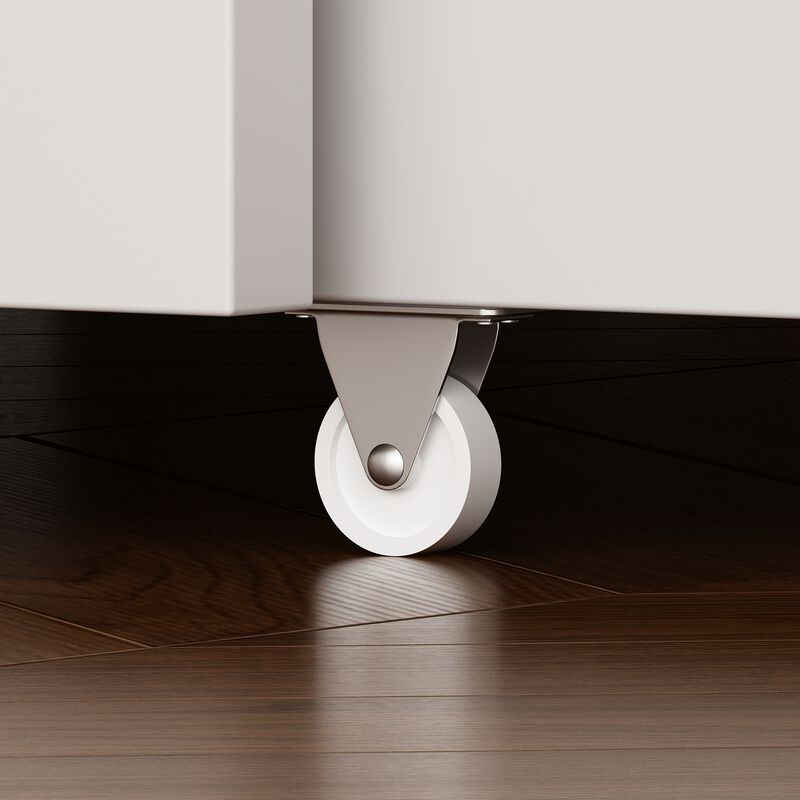 White Wood Frame Full Size Bed Murphy Bed Chest Cabinet With 2-Large Drawers, USB Charging Station and Wheels