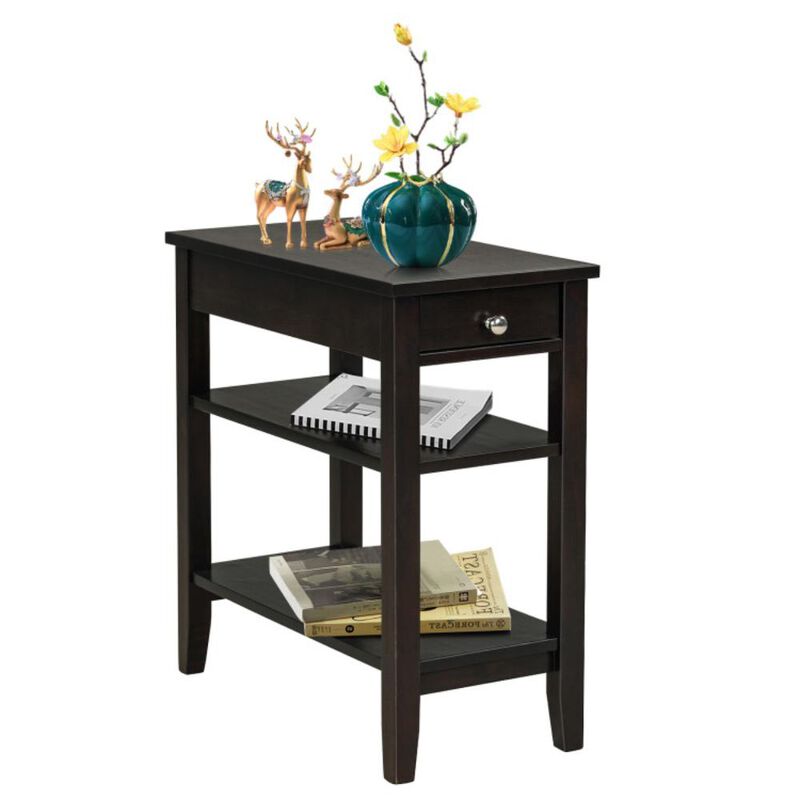 Hivvago Side End Table with Drawer and 2-Tier Open Storage Shelves for Space Saving