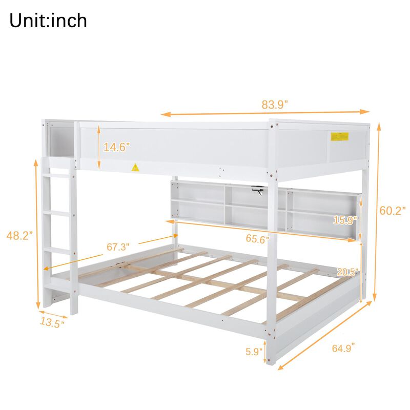 Whisen Queen Over Queen Bunk Bed with Built-in Storage Cabinets image number 9