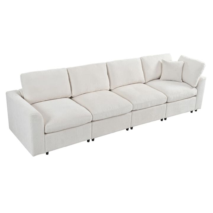 Chenille modular sectional sofa, U style 4 seater couch with deep seat comfort, Modern living room sectional with solid wood frame