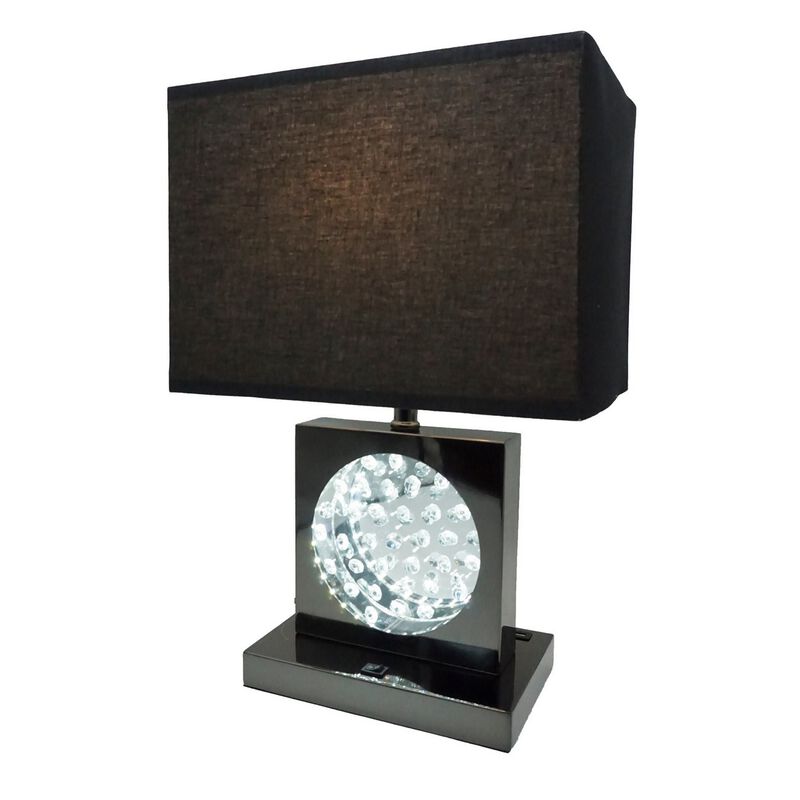 Rohi 22 Inch Table Lamp, Black Fabric Shade, Nickel Base, LED Accents - Benzara
