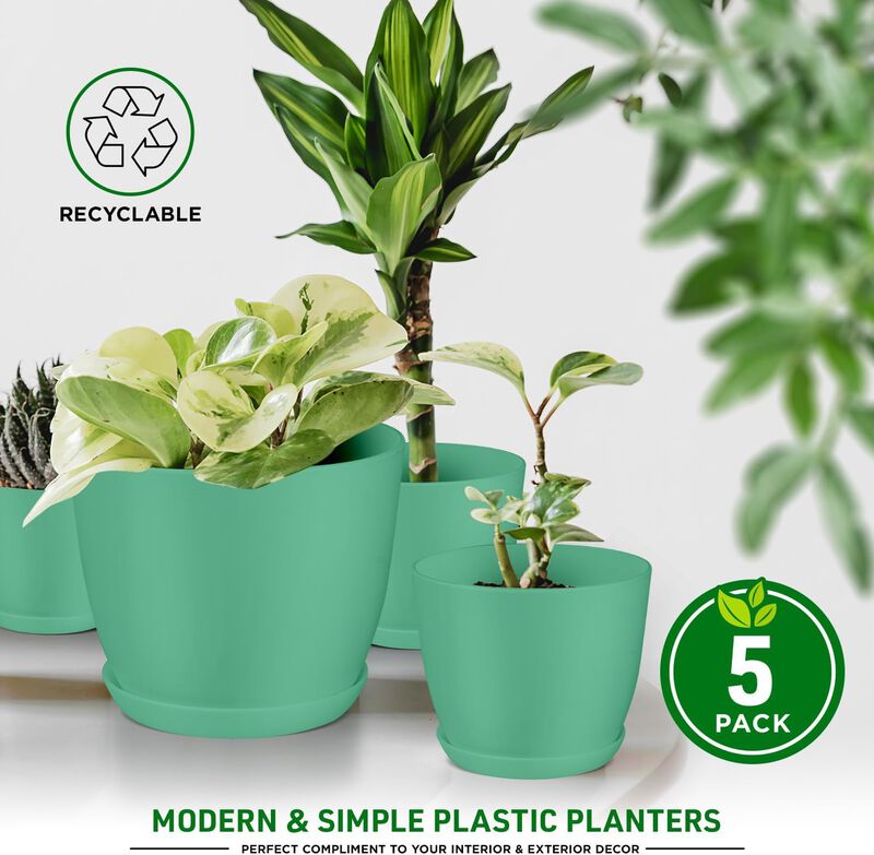 Planter Pots with Drainage Holes - Lightweight, Durable, and Space-Saving Pots for Indoor and Outdoor - Versatile Functionality, Simple Modern Design, Plastic Planter Pots