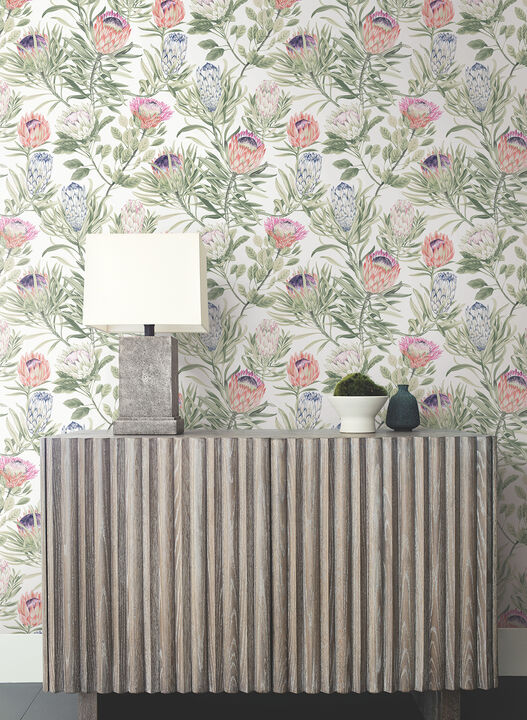 Protea White & Fuchsia Wallpaper