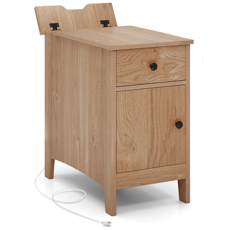 Flip Top End Table with Charging Station USB Ports Outlets and Drawer image number 3