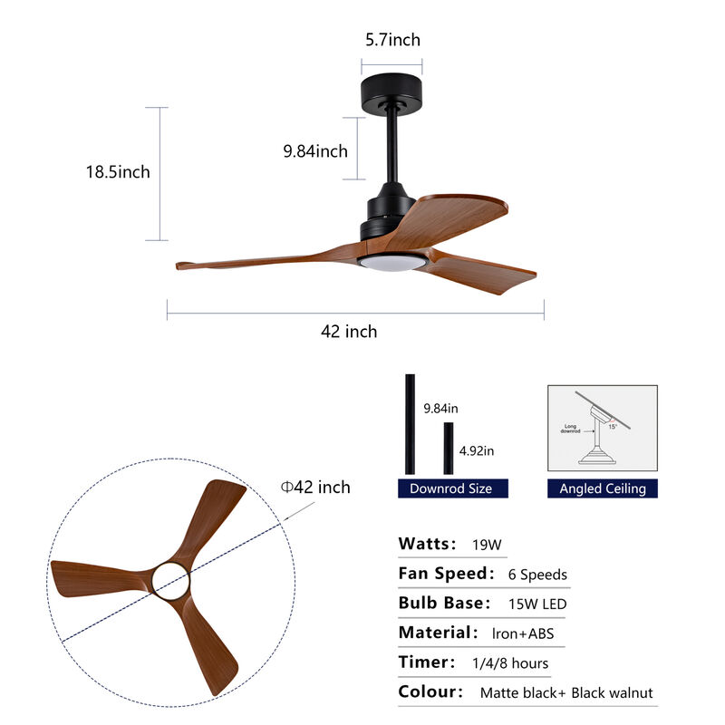 ELEMENT ACE 42 Inch Ceiling Fan with Dimmable LED Light Reversible DC Motor 6 Adjustable Speed Settings Remote Control for Indoor and Outdoor Use image number 2