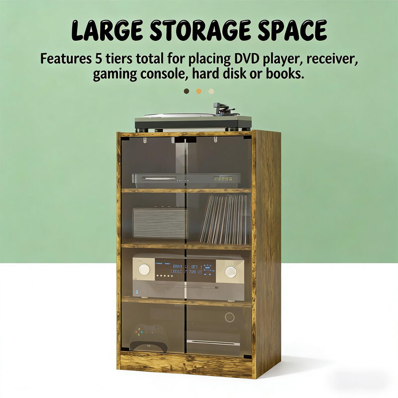 4-Tier Media Storage Cabinet, Audio Rack with Tempered Glass Doors - Adjustable Shelves image number 6