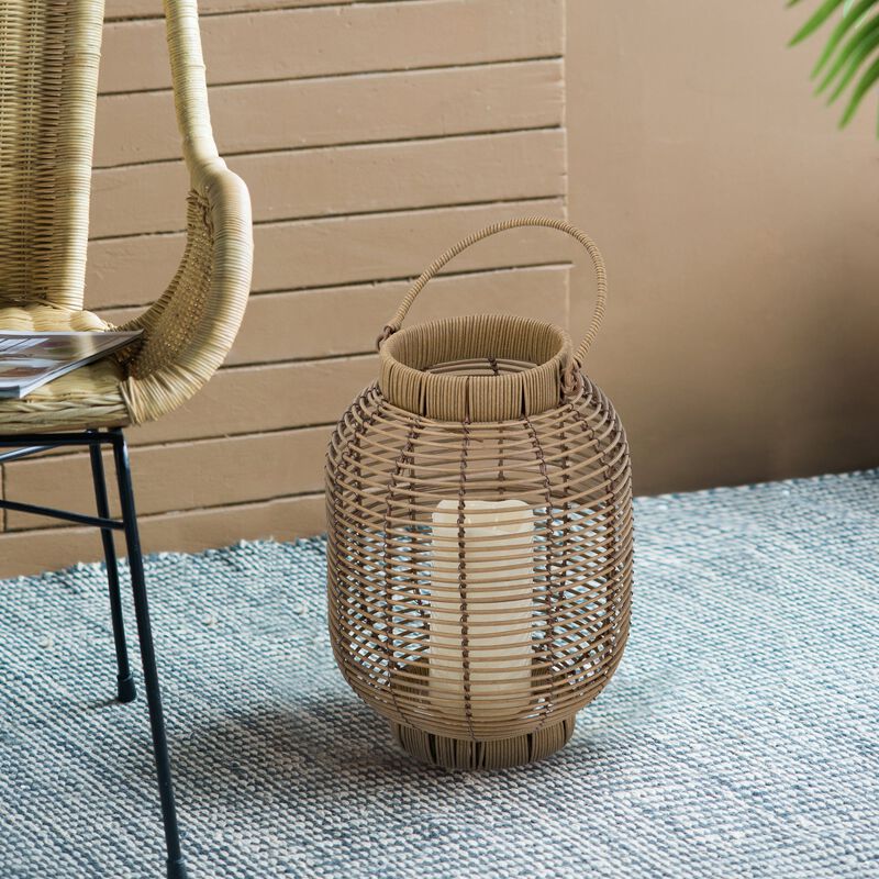 Clihome 8.7x8.7x11.8" Brown Poly Rattan Lantern with White LED Candle image number 4