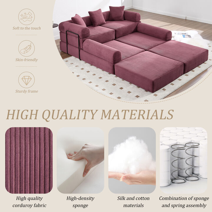 Merax Folding Corduroy Sofa Bed - Multi-Scene Convertible Sofa with Storage Pockets