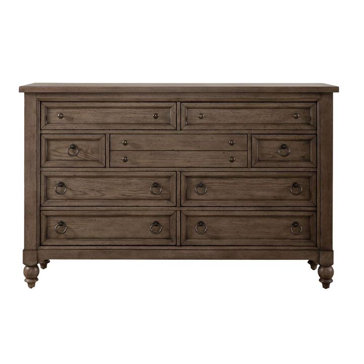 Liberty Furniture Americana Farmhouse 9 Drawer Dresser, Black in Dusty Taupe
