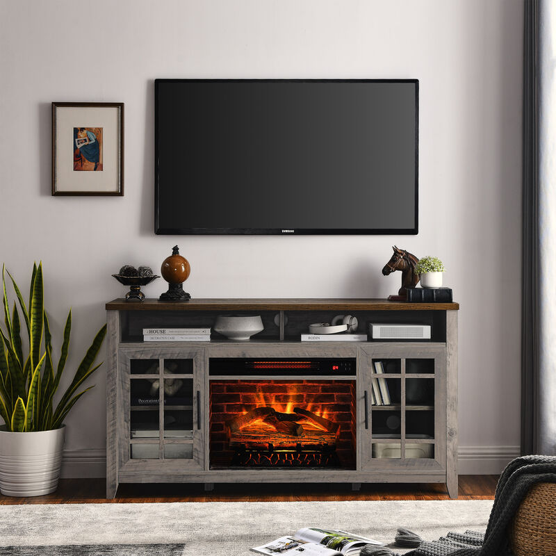 55 Inch TV Media Stand with Electric Fireplace KD Inserts Heater, Gray Wash Color image number 2