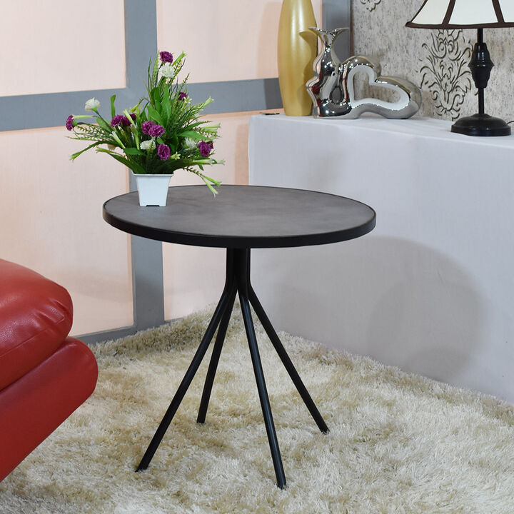 Handmade Iron & Leather Round tray  Black Brown Color Side Table