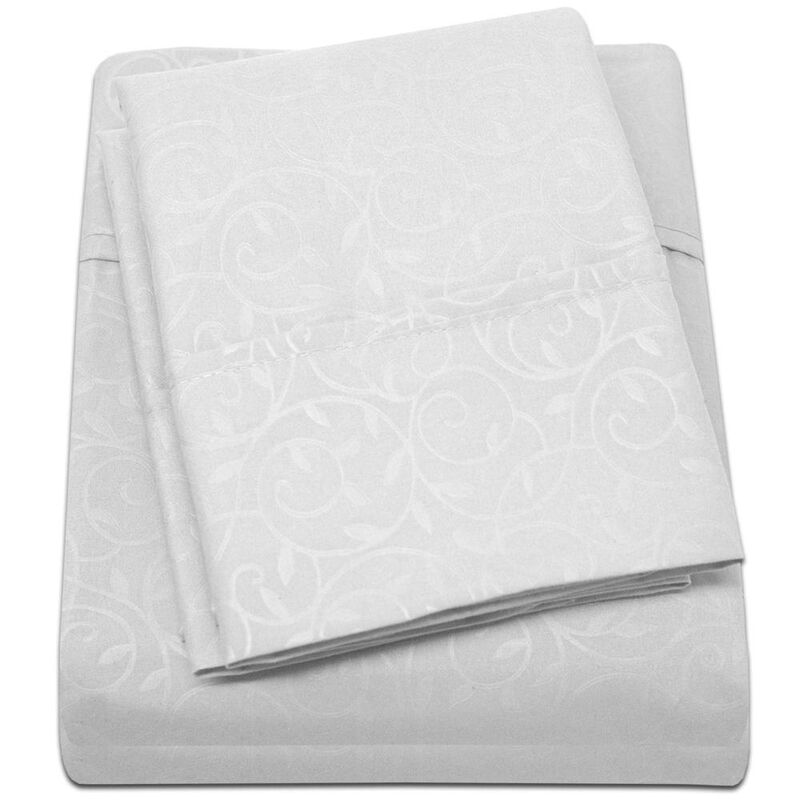 Plazatex Vine Print 90GSM Brushed Microfiber Soft Wrinkle Free Sheet Set - Queen 60x80", White
