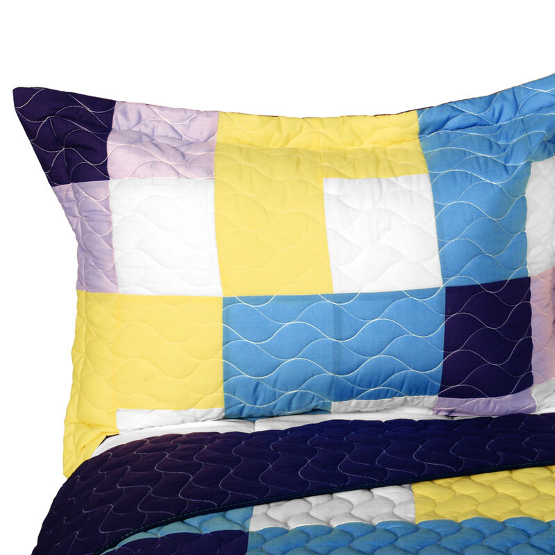 Vermicelli Quilted Patchwork Bedding Set Queen Size Purple Feelings Design image number 4