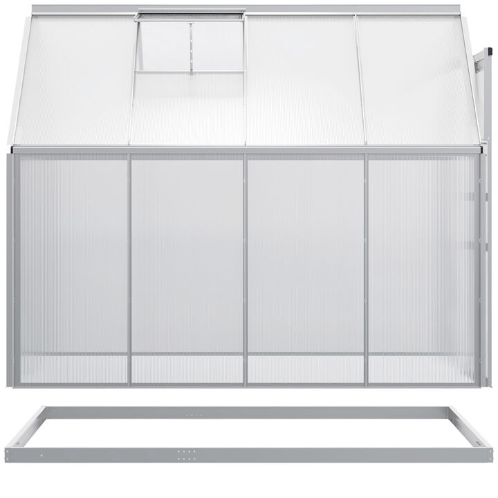 Outsunny 6' x 6' x 6.5' Polycarbonate Greenhouse with Aluminum Frame, Walk-in Heavy Duty Greenhouse with Adjustable Roof Vent, Rain Gutter and Sliding Door for Winter, Silver