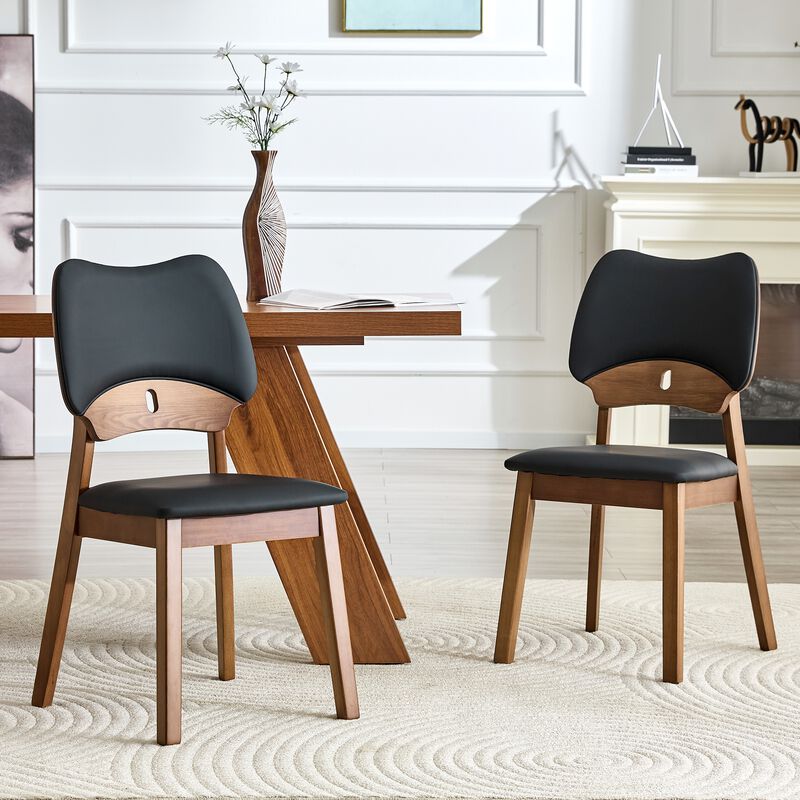 Whisen 2-Pack Solid Wood Dining Chairs with Hollow Out Backrest, PU Leather Upholstered Chairs for Dining Room, Kitchen, Living Room image number 3
