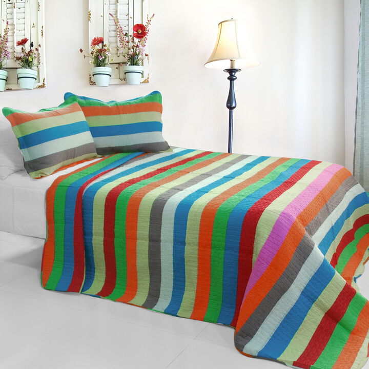 3PC Cotton Vermicelli-Quilted Printed Quilt Set Soft Lightweight Bedding