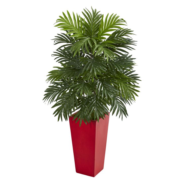 HomPlanti Areca Palm Artificial Plant in Red Planter