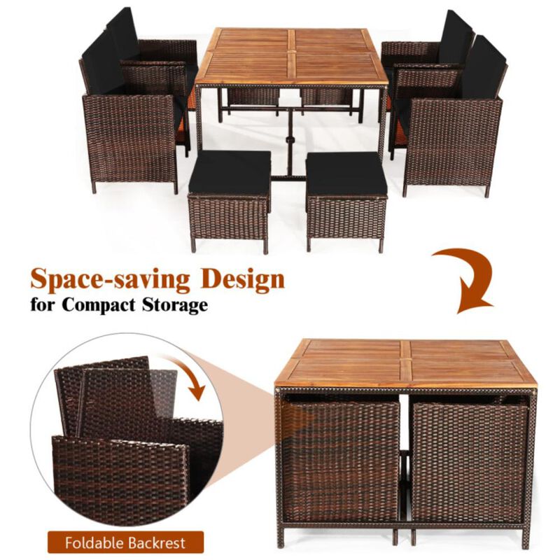 Hivvago 9 Pieces Patio Rattan Dining Cushioned Chairs Set