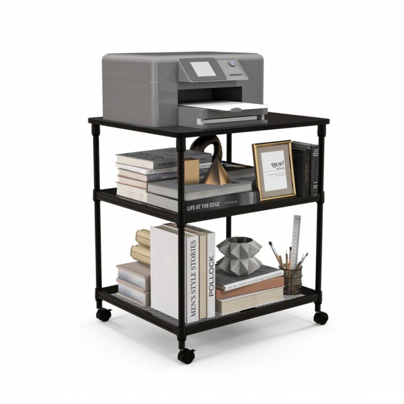 Hivvago 3 Tier Printer Stand Rolling Fax Cart with Adjustable Shelf and Swivel Wheels