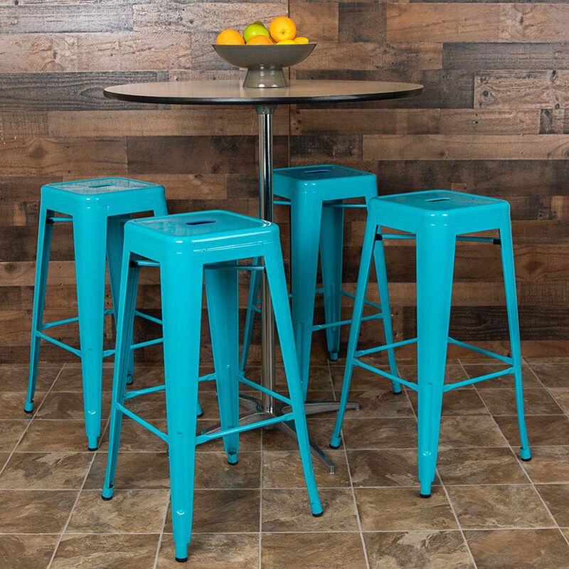 Flash Furniture Lily 30" High Metal Indoor Bar Stool in Teal - Stackable Set of 4