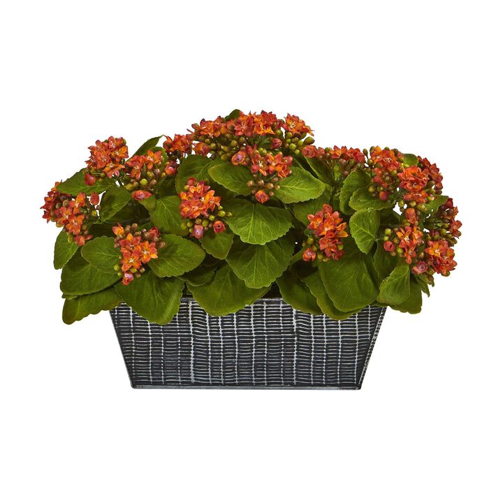 Nearly Natural 14-in Kalanchoe Artificial Plant in Black Embossed Planter