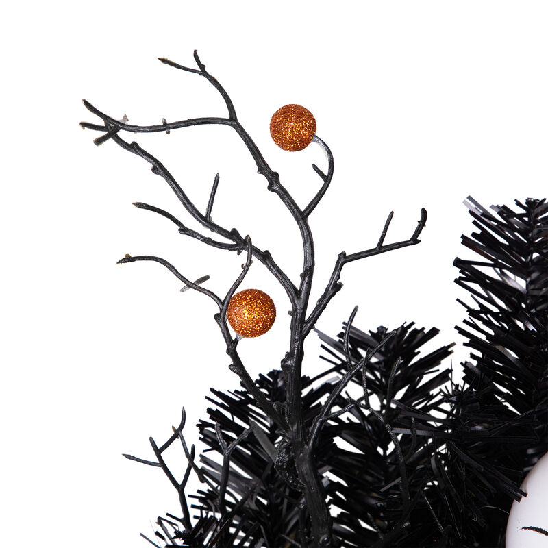 Orange Ornaments and Ghost Halloween Pine Wreath  24-Inch  Unlit image number 5
