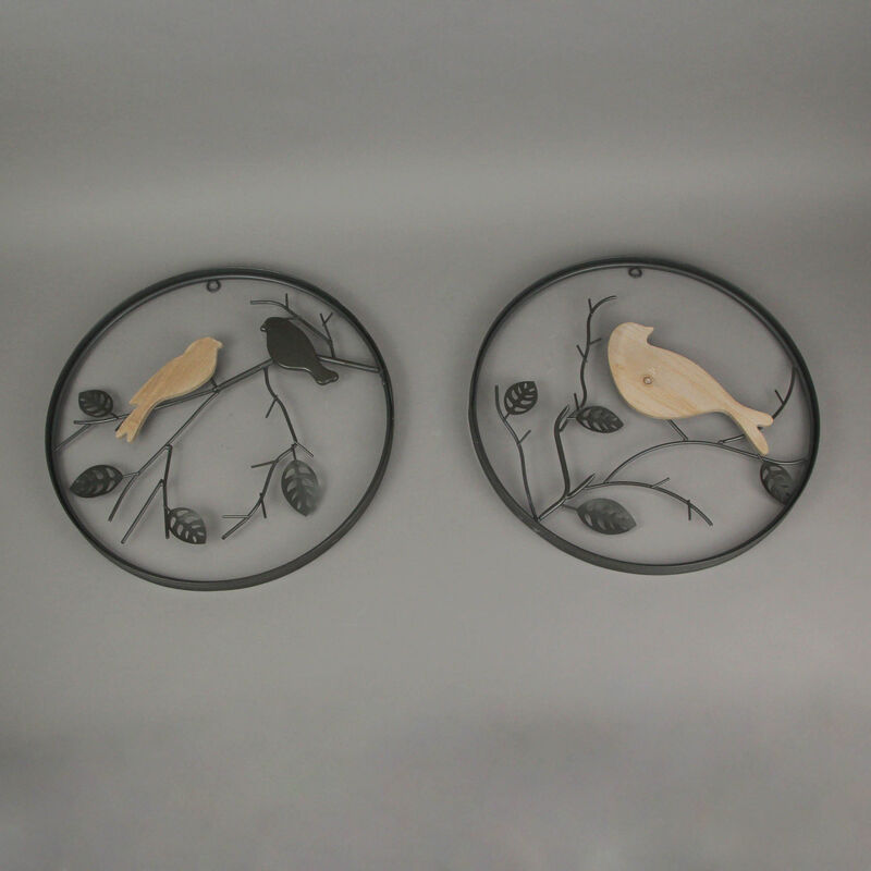 15 in Metal Wood Birds On Branches Wall Hanging Sculpture Home Decor Art Set / 2 image number 3