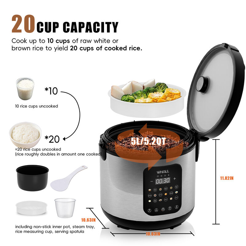 WHALLULTRA 10-Cup Digital Rice Cooker & Steamer, 20-Cup Cooked Capacity, Multi-Function with Slow Cook & Oatmeal Settings, Auto Keep Warm image number 1